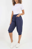 Dark Denim Italian Frill Hem 3/4 Linen Jogger For Women 10 - Dropwear