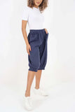 Dark Denim Italian Frill Hem 3/4 Linen Jogger For Women 14 - Dropwear