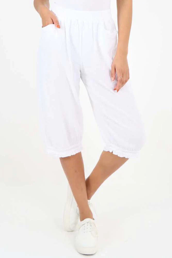 Sky Blue Italian Frill Hem 3/4 Linen Jogger For Women 14 - Dropwear