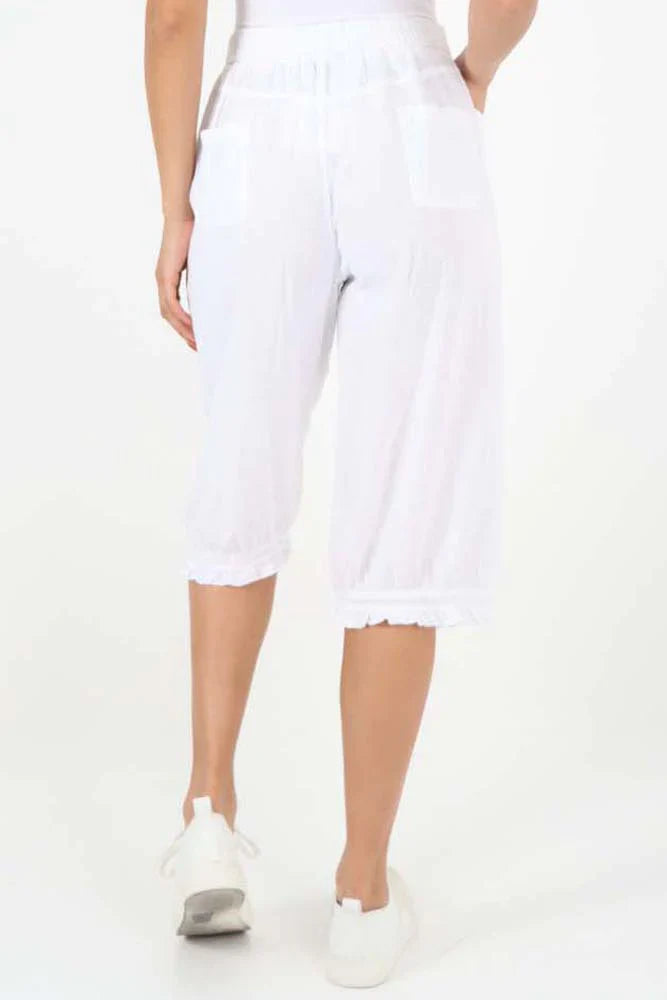 Stone Italian Frill Hem 3/4 Linen Jogger For Women 10 - Dropwear