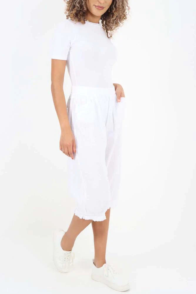 Stone Italian Frill Hem 3/4 Linen Jogger For Women 12 - Dropwear