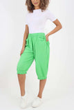 Light Denim Italian Frill Hem 3/4 Linen Jogger For Women 12 - Dropwear