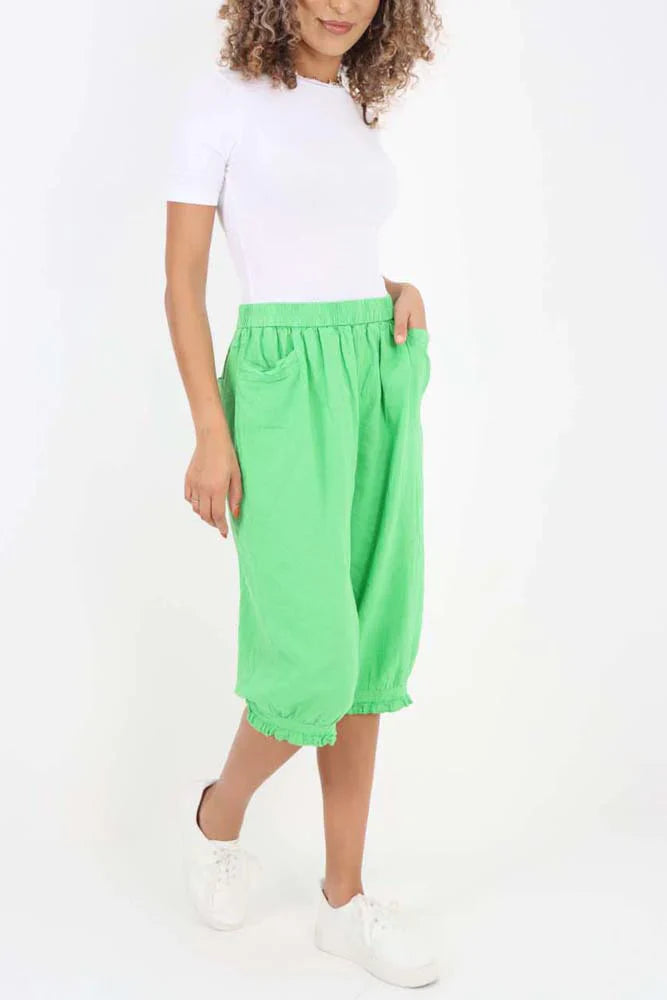 Light Denim Italian Frill Hem 3/4 Linen Jogger For Women 16 - Dropwear
