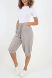Sky Blue Italian Frill Hem 3/4 Linen Jogger For Women 8 - Dropwear