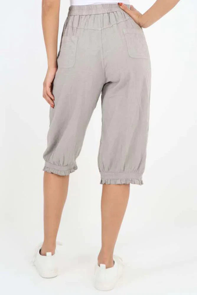 Sky Blue Italian Frill Hem 3/4 Linen Jogger For Women 10 - Dropwear