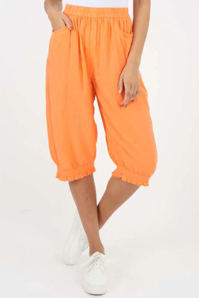Nude Italian Frill Hem 3/4 Linen Jogger For Women 10 - Dropwear