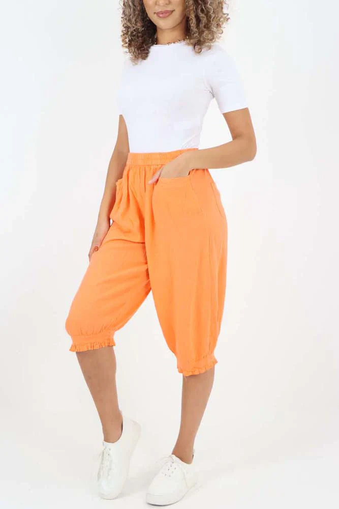 Nude Italian Frill Hem 3/4 Linen Jogger For Women 14 - Dropwear