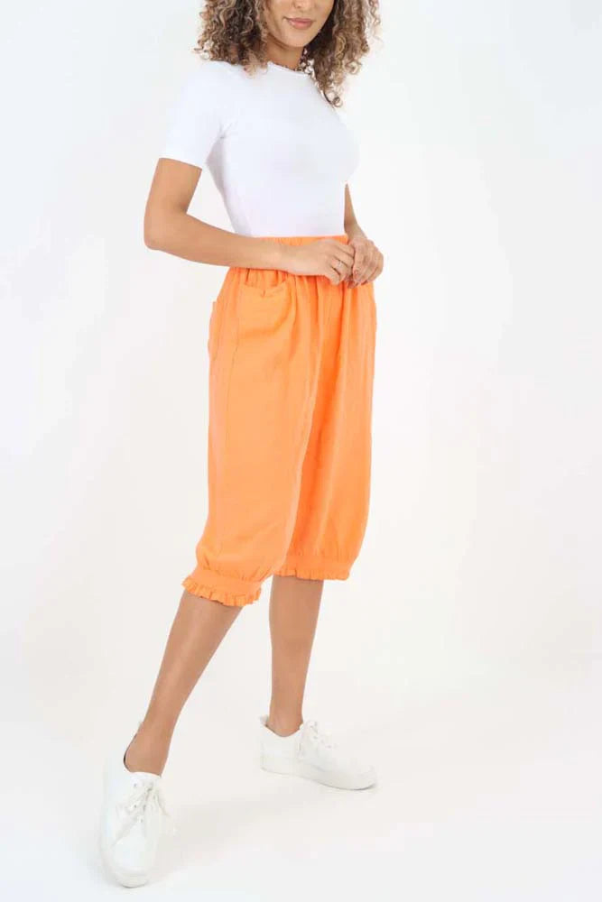 Nude Italian Frill Hem 3/4 Linen Jogger For Women 16 - Dropwear