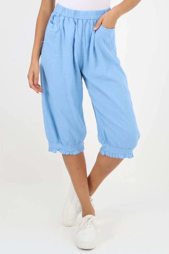 Orange Italian Frill Hem 3/4 Linen Jogger For Women 8 - Dropwear
