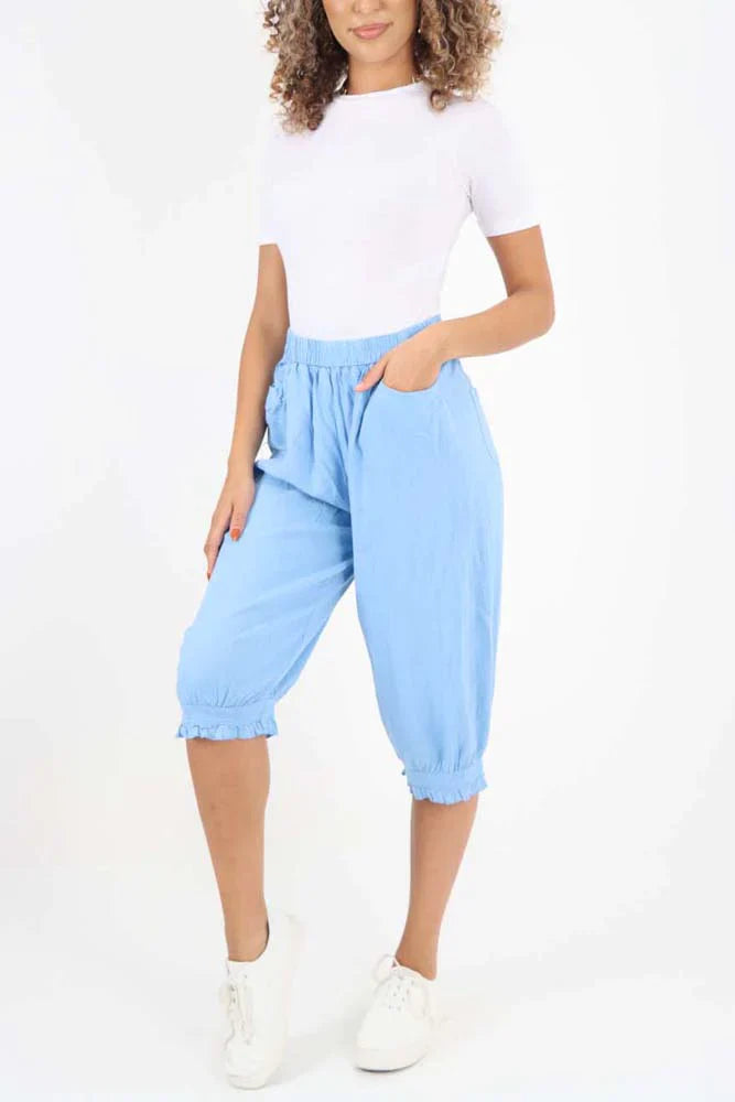 Orange Italian Frill Hem 3/4 Linen Jogger For Women 10 - Dropwear