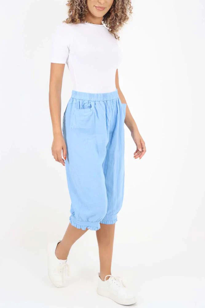 Orange Italian Frill Hem 3/4 Linen Jogger For Women 12 - Dropwear