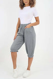 Grey Italian Frill Hem 3/4 Linen Jogger For Women 8 - Dropwear