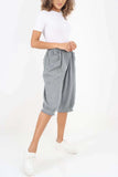 Grey Italian Frill Hem 3/4 Linen Jogger For Women 12 - Dropwear