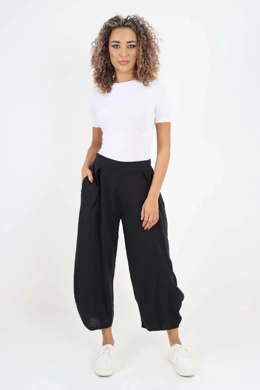 Black Italian Plain Layered 3/4 Linen Jogger For Women 8 - Dropwear