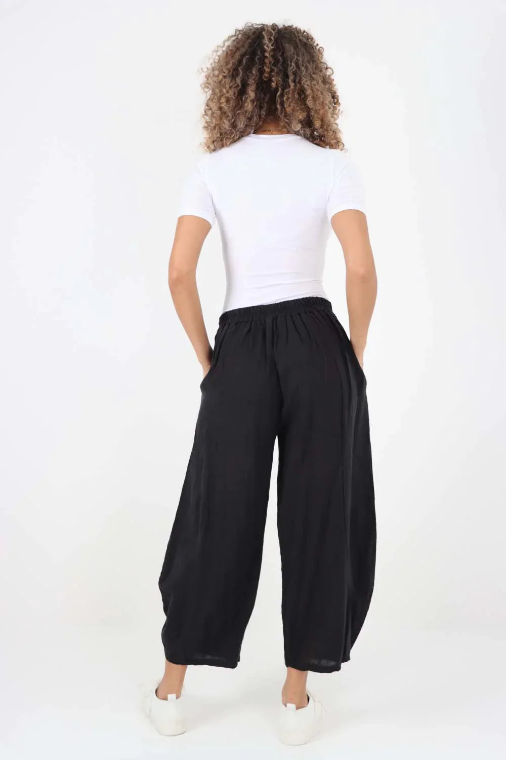 Black Italian Plain Layered 3/4 Linen Jogger For Women 12 - Dropwear