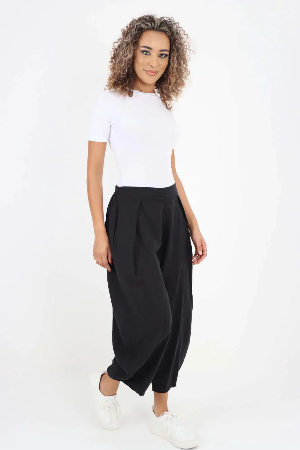 Black Italian Plain Layered 3/4 Linen Jogger For Women 14 - Dropwear