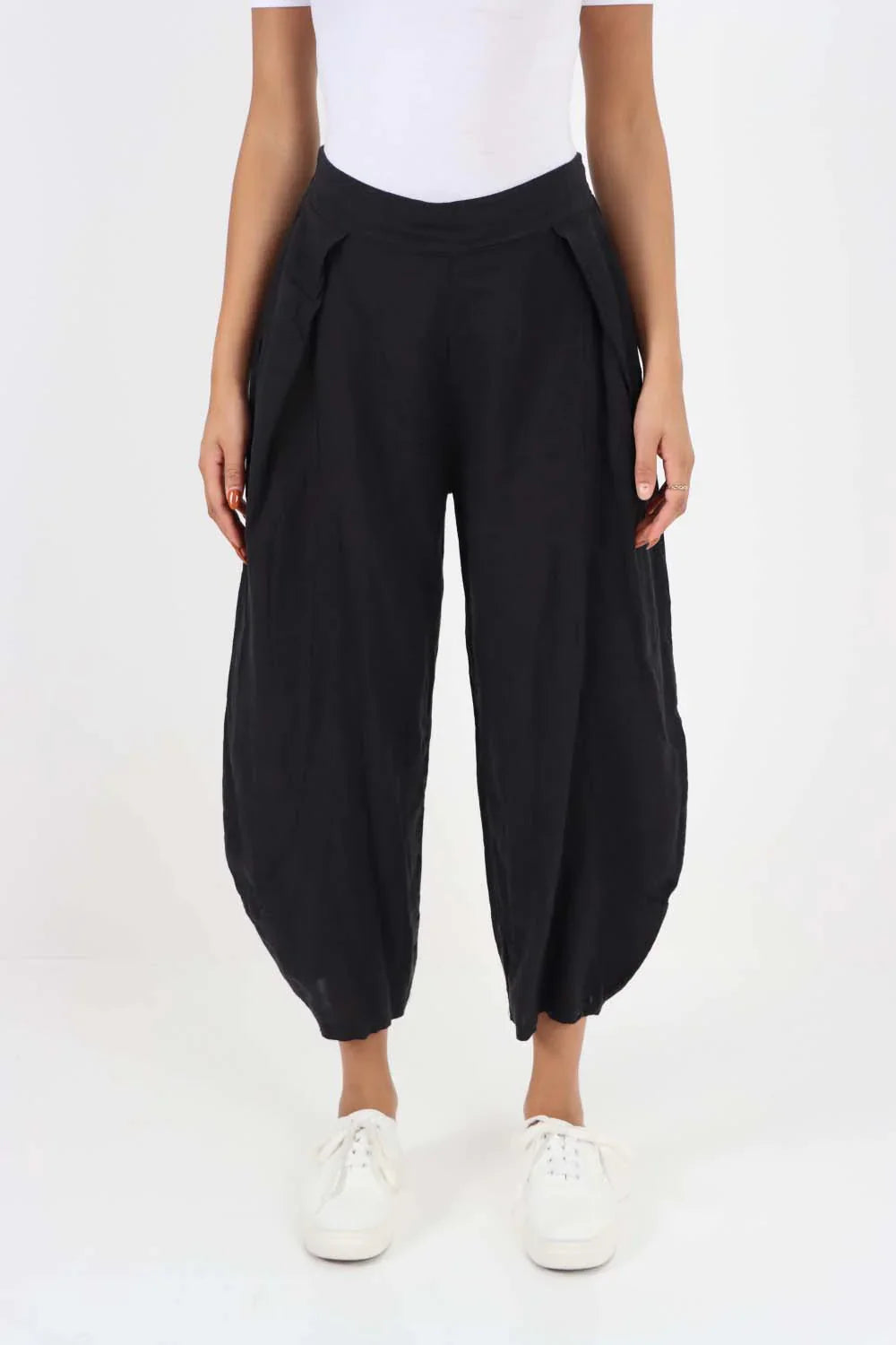 Dark Denim Italian Plain Layered 3/4 Linen Jogger For Women 8 - Dropwear