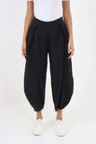 Dark Denim Italian Plain Layered 3/4 Linen Jogger For Women 8 - Dropwear