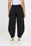 Black Italian Plain Layered 3/4 Linen Jogger For Women 16 - Dropwear