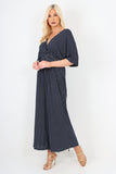italian polka dot print shirred elasticated waist v neck jumpsuit For Women  - Dropwear