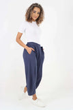 Dark Denim Italian Plain Layered 3/4 Linen Jogger For Women 16 - Dropwear