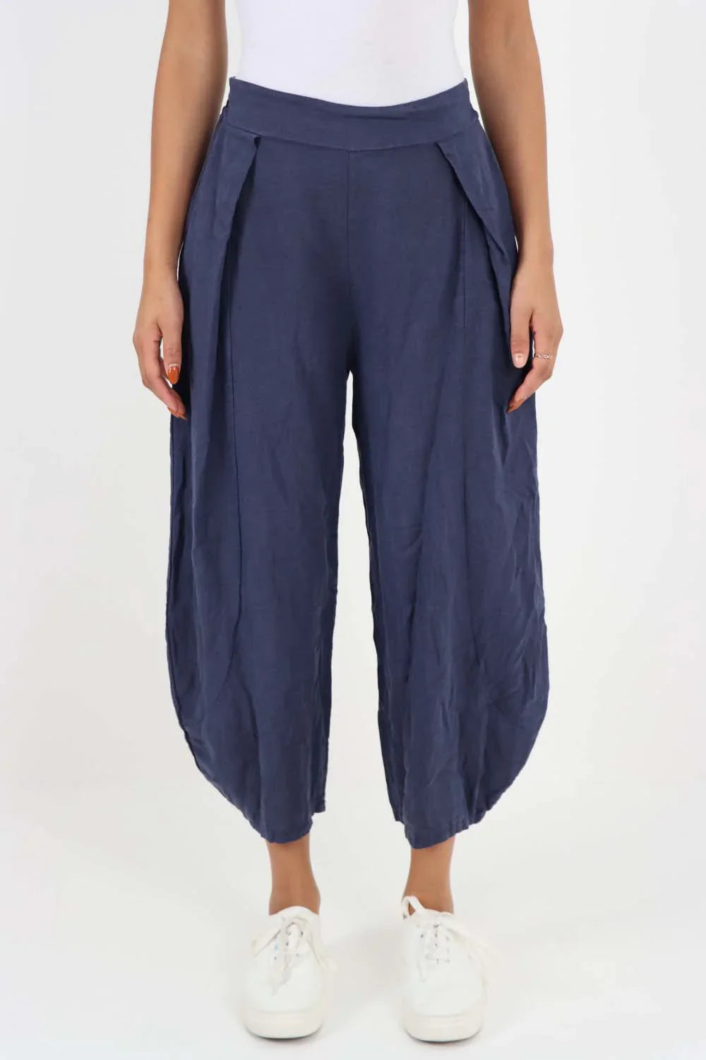 Khaki Italian Plain Layered 3/4 Linen Jogger For Women 8 - Dropwear