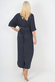 italian polka dot print shirred elasticated waist v neck jumpsuit For Women  - Dropwear
