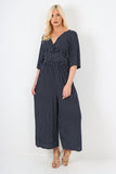 italian polka dot print shirred elasticated waist v neck jumpsuit For Women  - Dropwear