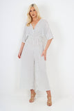italian polka dot print shirred elasticated waist v neck jumpsuit For Women  - Dropwear