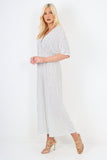 italian polka dot print shirred elasticated waist v neck jumpsuit For Women  - Dropwear