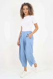 Light Denim Italian Plain Layered 3/4 Linen Jogger For Women 14 - Dropwear