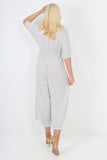 italian polka dot print shirred elasticated waist v neck jumpsuit For Women  - Dropwear