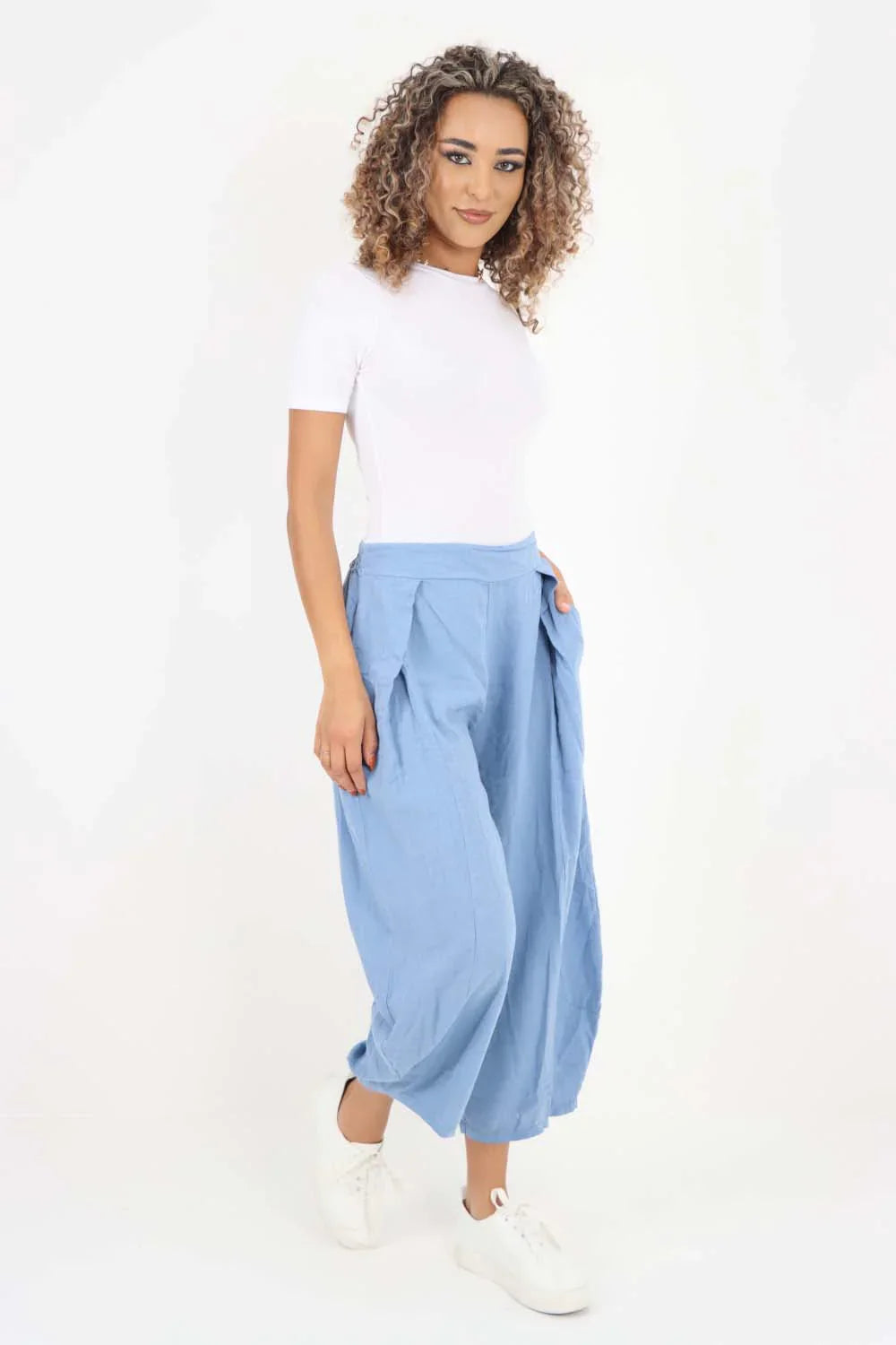 Mint Green Italian Plain Layered 3/4 Linen Jogger For Women 10 - Dropwear