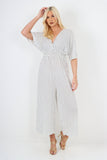 italian polka dot print shirred elasticated waist v neck jumpsuit For Women  - Dropwear