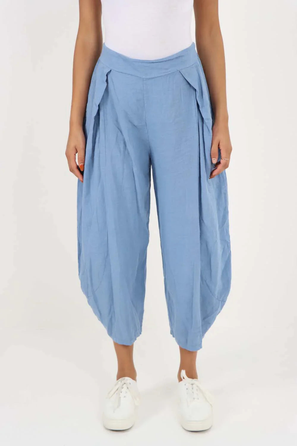 Mint Green Italian Plain Layered 3/4 Linen Jogger For Women 12 - Dropwear