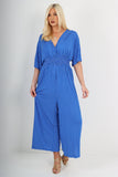Black italian polka dot print shirred elasticated waist v neck jumpsuit For Women ONE SIZE TO FIT UK 8-18 - Dropwear