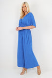 Denim italian polka dot print shirred elasticated waist v neck jumpsuit For Women ONE SIZE TO FIT UK 8-18 - Dropwear