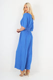 Navy italian polka dot print shirred elasticated waist v neck jumpsuit For Women ONE SIZE TO FIT UK 8-18 - Dropwear