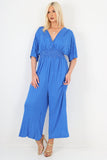 Khaki italian polka dot print shirred elasticated waist v neck jumpsuit For Women ONE SIZE TO FIT UK 8-18 - Dropwear