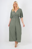 italian polka dot print shirred elasticated waist v neck jumpsuit For Women  - Dropwear