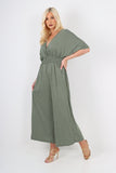italian polka dot print shirred elasticated waist v neck jumpsuit For Women  - Dropwear