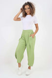 Mint Green Italian Plain Layered 3/4 Linen Jogger For Women 16 - Dropwear