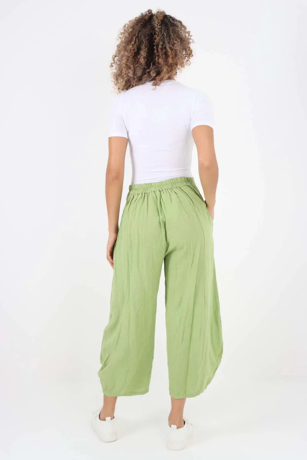 Pink Italian Plain Layered 3/4 Linen Jogger For Women 12 - Dropwear