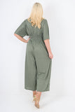 italian polka dot print shirred elasticated waist v neck jumpsuit For Women  - Dropwear