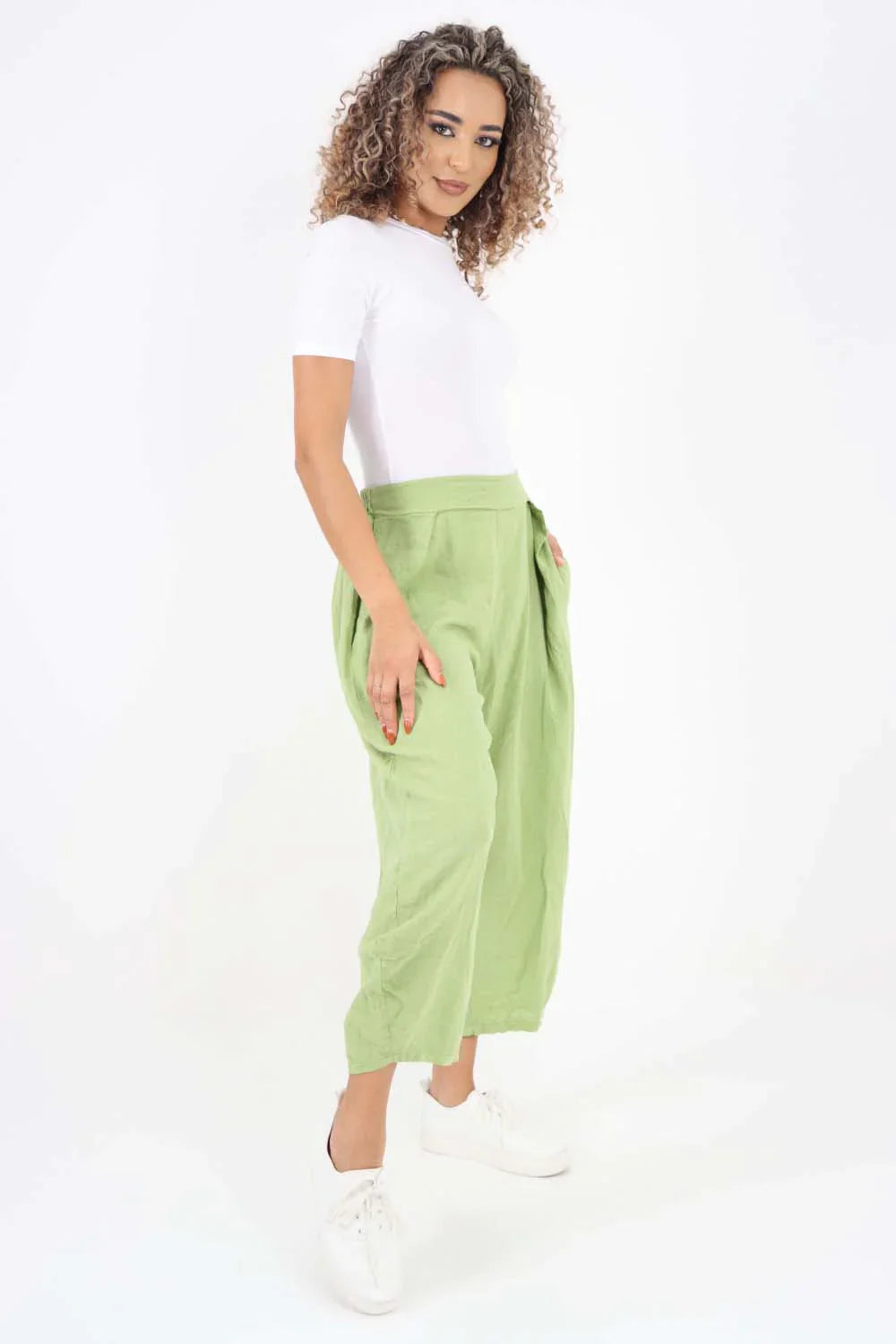 Pink Italian Plain Layered 3/4 Linen Jogger For Women 10 - Dropwear