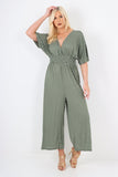 italian polka dot print shirred elasticated waist v neck jumpsuit For Women  - Dropwear