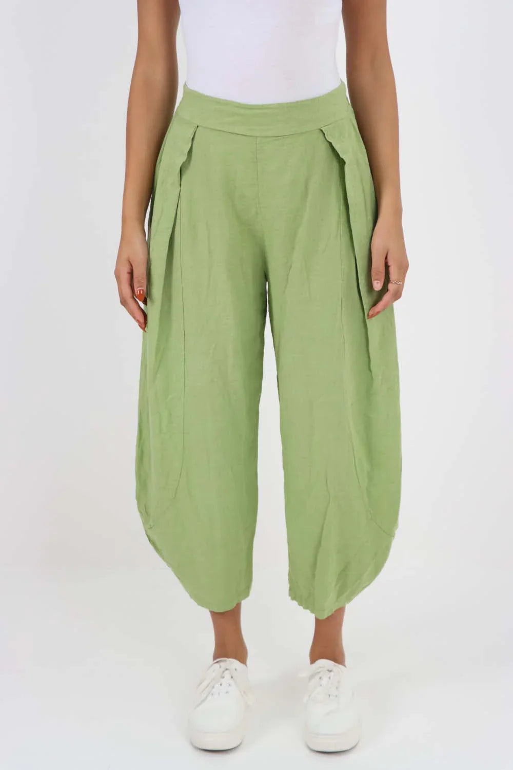 Pink Italian Plain Layered 3/4 Linen Jogger For Women 14 - Dropwear