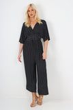 Pink italian polka dot print shirred elasticated waist v neck jumpsuit For Women ONE SIZE TO FIT UK 8-18 - Dropwear