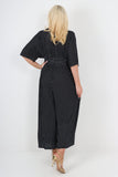 White italian polka dot print shirred elasticated waist v neck jumpsuit For Women ONE SIZE TO FIT UK 8-18 - Dropwear