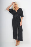 Royal Blue italian polka dot print shirred elasticated waist v neck jumpsuit For Women ONE SIZE TO FIT UK 8-18 - Dropwear